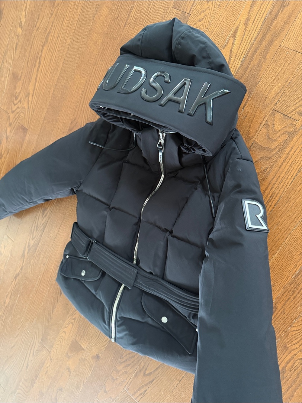 RUDSAK CAIRA Black Maxi Belted Down Puffer Jacket — Size Large - Picture 2 of 8